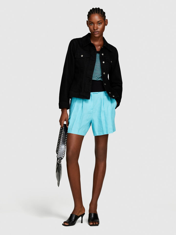 100% linen shorts - women's shorts - Turquoise | Sisley image number 1